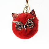 Pinxiu Cute Fashion Women Handicraft Gold Dust Owl Fur Cony Hair Ball Pom Pom Charm Car Keychain