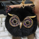 Pinxiu Cute Fashion Women Handicraft Gold Dust Owl Fur Cony Hair Ball Pom Pom Charm Car Keychain