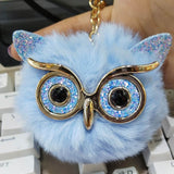 Pinxiu Cute Fashion Women Handicraft Gold Dust Owl Fur Cony Hair Ball Pom Pom Charm Car Keychain