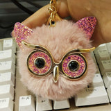 Pinxiu Cute Fashion Women Handicraft Gold Dust Owl Fur Cony Hair Ball Pom Pom Charm Car Keychain