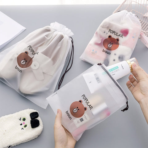Cartoon Bear Transparent Travel Cosmetic Bag Make Up Case Women Waterproof Makeup Beauty Wash