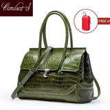 Contact'S New Vintage Women Messenger Bags Crocodile Design Big Shoulder Bag Genuine Leather Tote
