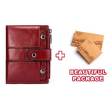 Kavis Genuine Leather Women Wallet Female Red Color Coin Purse Small Walet Portomonee Zipper And