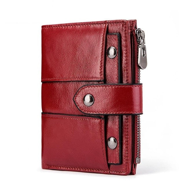 Kavis Genuine Leather Women Wallet Female Red Color Coin Purse Small Walet Portomonee Zipper And