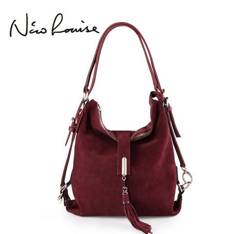 Nico Louise Women Real Split Suede Leather Shoulder Bag Female Leisure Nubuck Casual Handbag Hobo