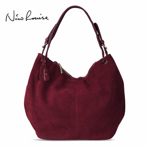 Nico Louise Women Real Split Suede Leather Hobo Bag New Design Female Leisure Large Shoulder Bags