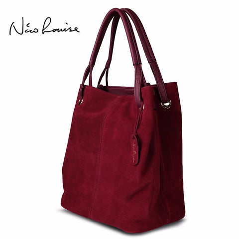 Nico Louise Women Real Split Suede Leather Tote Bag,New Leisure Large Top-Handle Bags Lady Casual