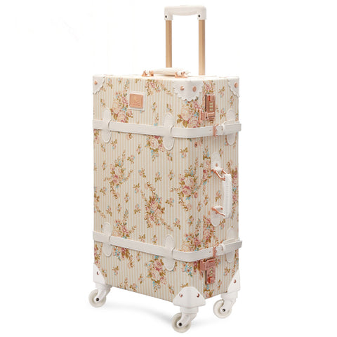 Wholesale!13" 20" 22" 24" 26" Retro Pu Leather Floral Trolley Luggage Bag,Girl Japan Vintage