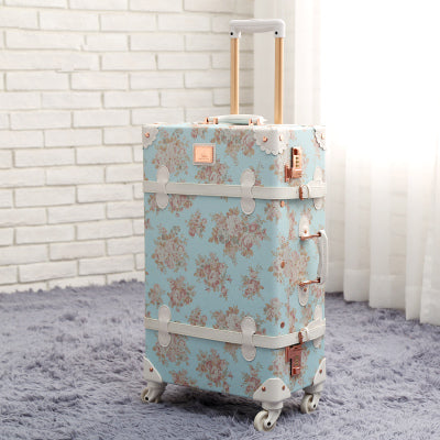 Wholesale!13" 20" 22" 24" 26" Retro Pu Leather Floral Trolley Luggage Bag,Girl Japan Vintage