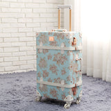Wholesale!13" 20" 22" 24" 26" Retro Pu Leather Floral Trolley Luggage Bag,Girl Japan Vintage