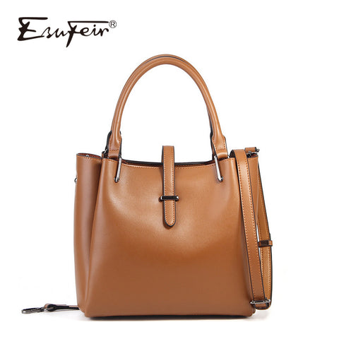 Esufeir New 2018 Genuine Leather Women Bags Solid Color Large Capacity Tote Bag Vintage Crossbody