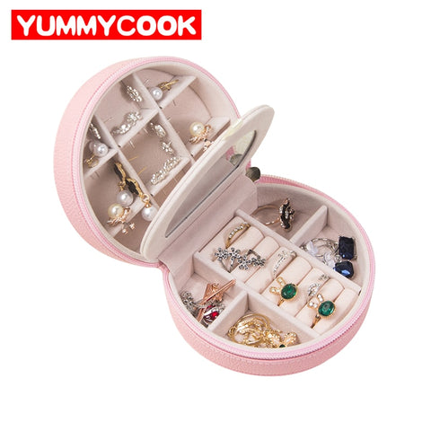 Travel Small Jewelry Storage Box Ring Earring Organizer Women'S Leather Chest Jewelry Cases Home
