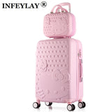 Hot 2Pcs/Set 14Inch Cosmetic Bag Hello Kitty 20/22/24/28 Inch Girl Trolley Case Abs+Pc Students