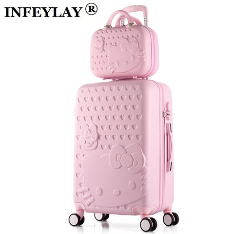 Hot 2Pcs/Set 14Inch Cosmetic Bag Hello Kitty 20/22/24/28 Inch Girl Trolley Case Abs+Pc Students