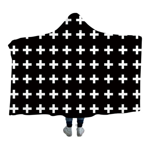 Beddingoutlet Geometric Collection Hooded Blanket Black And White Sherpa Fleece Wearable Blanket