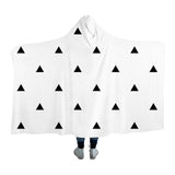 Beddingoutlet Geometric Collection Hooded Blanket Black And White Sherpa Fleece Wearable Blanket