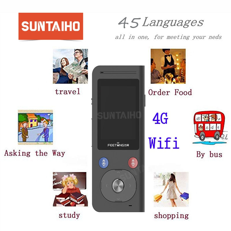 Suntaiho Wifi 4G Device Smart Voice Translator 1.8 Inch Screen 45 Languages Instant Voice
