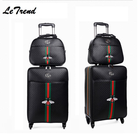 New Fashion 16/20/24 Size 100%Pu Rolling Luggage Spinner Brand Travel Suitcase Women Boarding