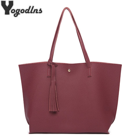 Women Messenger Bags Leather Casual Tassel Handbags Female Designer Bag Vintage Big Size Tote