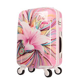 Women Print Trolley Luggage Girls Pink Lily Flower Pattern Travel Suitcase Abs+Pc Universal