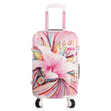 Women Print Trolley Luggage Girls Pink Lily Flower Pattern Travel Suitcase Abs+Pc Universal