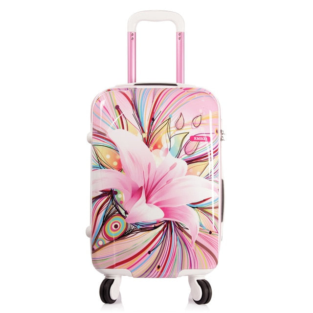 Shop Women Print Trolley Luggage Girls Pink L – Luggage Factory