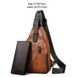 Vicuna Polo Anti-Theft Leather Magnetic Button Open Man Chest Bags With Headphne Hole Brand