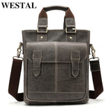 Westal Messenger Bag Men'S Shoulder Bags Genuine Leather Laptop Handbags Briefcase Male Zipper Male