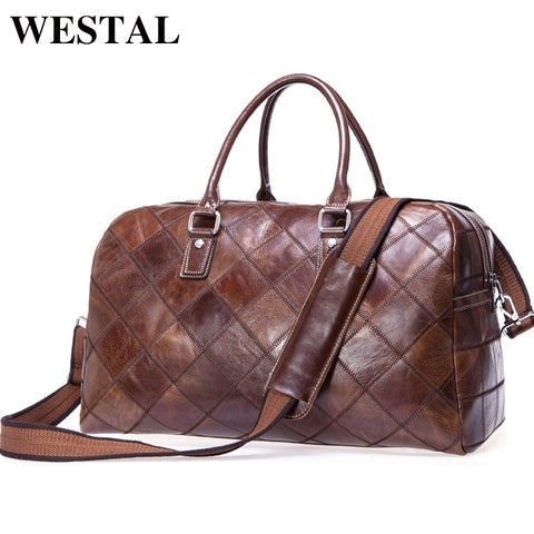 Westal Men Travel Bag Genuine Leather Men Hand Luggage Travel Duffle Bag Casual Weekend Bag Big