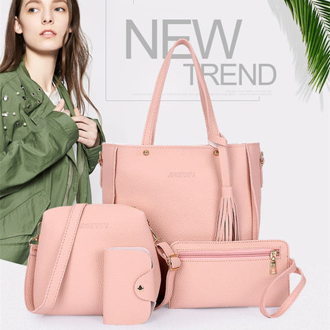 Women Bag Set Top-Handle Big Capacity Female Tassel Handbag Fashion Shoulder Bag Purse Ladies Pu