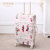 Graspdream Vintage Floral Pu Travel Bag Luggage Sets,13"20"22"24"26" Inch Women Retro Trolley