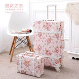 Graspdream Vintage Floral Pu Travel Bag Luggage Sets,13"20"22"24"26" Inch Women Retro Trolley