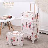 Graspdream Vintage Floral Pu Travel Bag Luggage Sets,13"20"22"24"26" Inch Women Retro Trolley