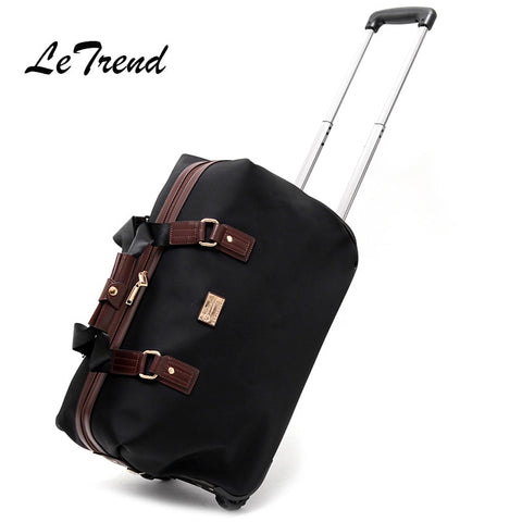 Letrend Men Hand Travel Bag Oxford Trolley Rolling Luggage Castere Women Business Large Capacity
