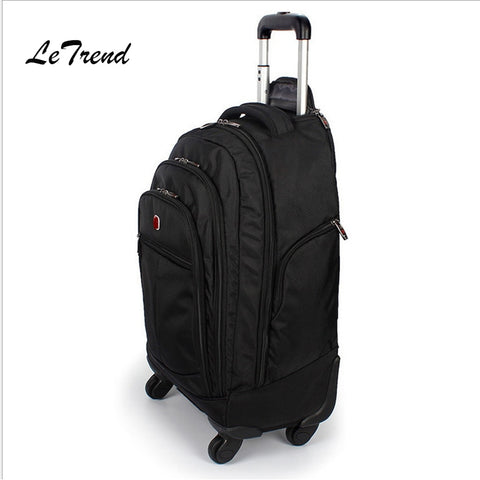 Letrend Large Capacity Travel Duffle Backpack Men Business Oxford Rolling Luggage Trolley