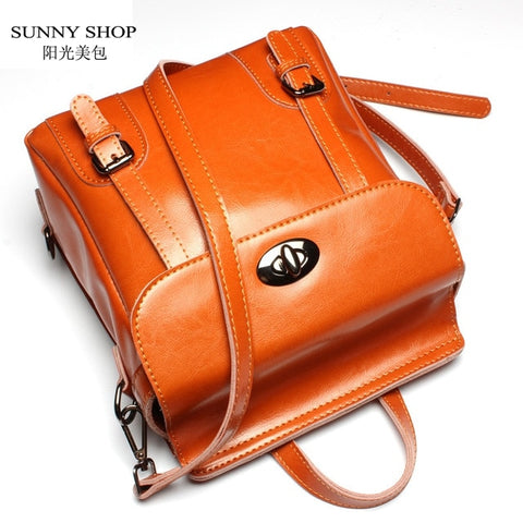 Sunny Shop  Vintage Genuine Leather Backpack  Fashion England Style School Backpack  Brand Designer
