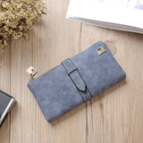 2018 Solid Drawstring Nubuck Leather Zipper Long Women Wallet Phone Bag Luxury Brand Wallets