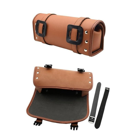 Universal Motorcycle Tool Saddle Bag Leather Luggage Handle Bar Round Barrel Storage Pouch