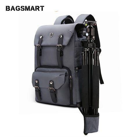 Bagsmart Camera Backpack Canvas Leather Backpack Multifunctional Waterproof Camera Bag Travel Bag