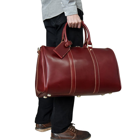 Men Genuine Leather Luggage Travel Bags Overnight Duffel Hangdbag Weekend High-Capacity Tote Boston