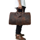Men Genuine Leather Luggage Travel Bags Overnight Duffel Hangdbag Weekend High-Capacity Tote Boston