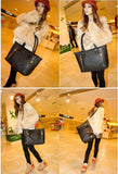 New Women Girl Handbag Pu Leather Quilted Check Pattern Twin Zipper Shoulder Bag Tote