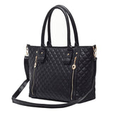 New Women Girl Handbag Pu Leather Quilted Check Pattern Twin Zipper Shoulder Bag Tote