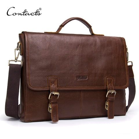 Contact'S Genuine Leather Briefcase Men Shoulder Bag For 14 Inch Laptop Male Messenger Bag
