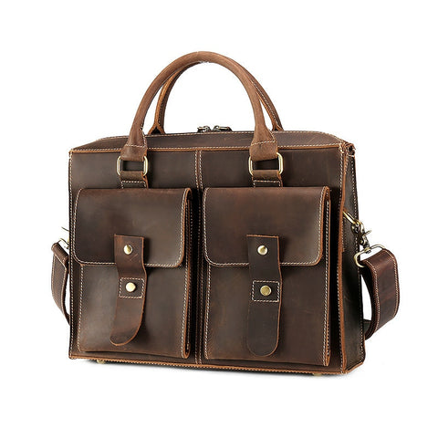 Durable Quality Crazy Horse Leather Men Bag High Grade Thicken Cowhide Handbag Vintage Genuine