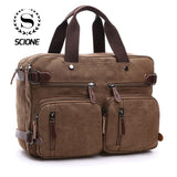Scione Men Canvas Bag Leather Briefcase Travel Suitcase Messenger Shoulder Tote Back Handbag