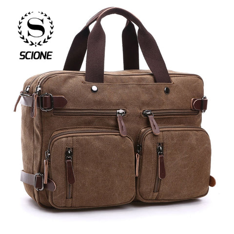 Scione Men Canvas Bag Leather Briefcase Travel Suitcase Messenger Shoulder Tote Back Handbag