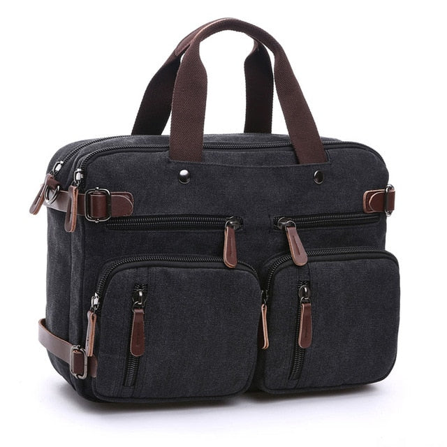 Scione Men Canvas Bag Leather Briefcase Travel Suitcase Messenger Shoulder Tote Back Handbag