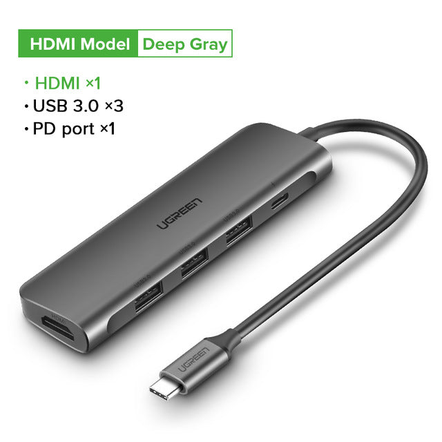 Ugreen Usb-C Thunderbolt 3 Dock Usb Type C To 3.0 Hub Hdmi Adapter For Macbook Huawei Mate 20 P20