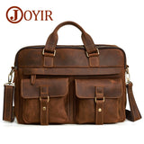 Joyir Men Briefcase Real Crazy Horse Leather Messenger 15" Laptop Bag Business Briefcase Bags For